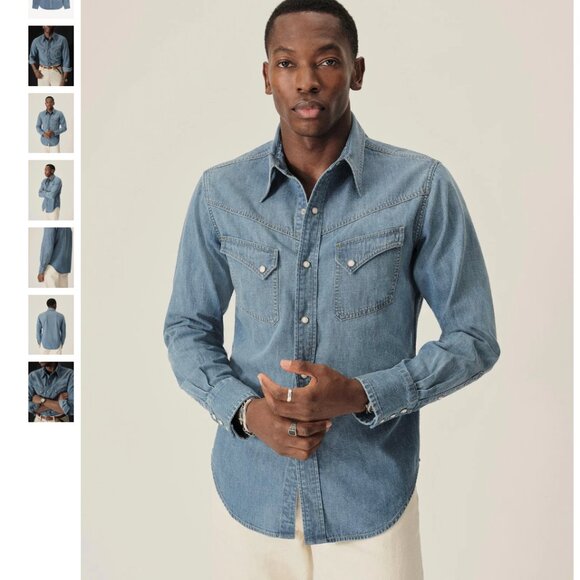 Buck Mason Men's NWT Lubbock Longhorn Japanese Denim Chambray Shirt Size L - Picture 2 of 8